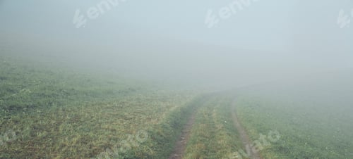 Preview: Path near enclosed garden on foggy day