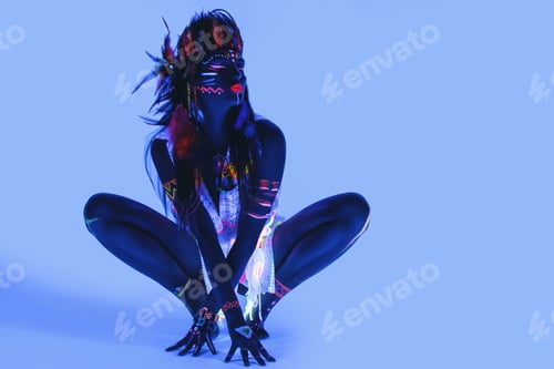 Preview: Model in image of Native american with neon makeup