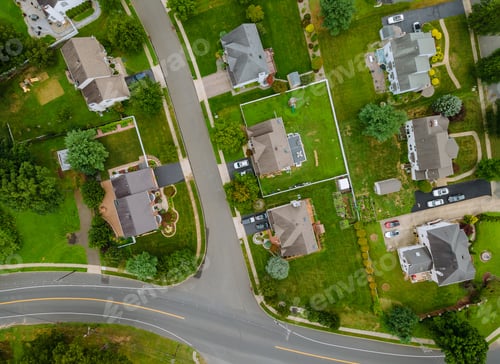 Aerial View of Homes in a Suburban Neighborhood