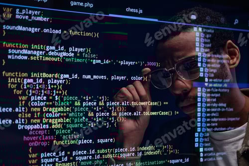 Preview: Focused Programmer Analyzing Code on Computer Screen