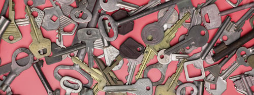Preview: Keys set on pink background. Door lock keys and safes for proper