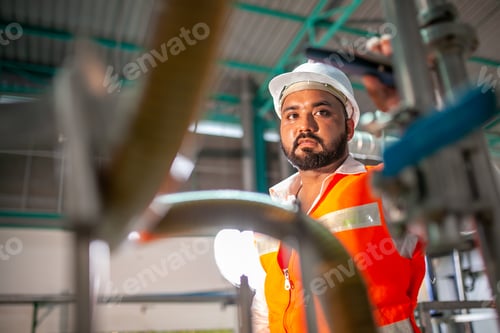 Preview: professional technician engineer with safety hard hat working in industrial factory.