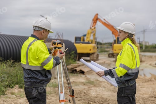 Preview: Engineer survey team checking construction project inspection work construction site