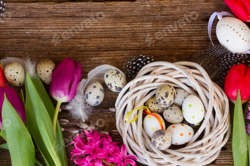 Preview: Spring flowers with easter eggs