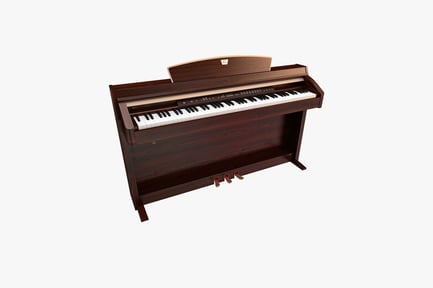 Preview: Upright piano with gold lettering and control knobs