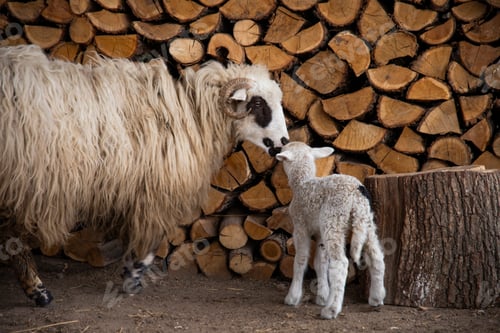 Preview: Small newborn lamb and ewe.