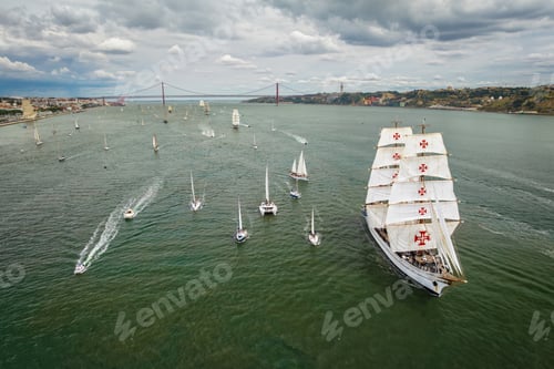 Preview: Tall ships sailing in Tagus river. Lisbon, Portugal