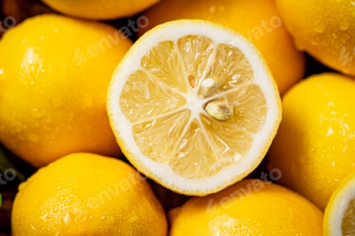 Preview: Halves and whole fresh lemons. Macro background.