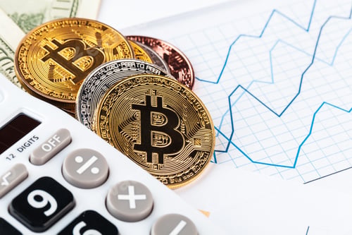 Preview: bitcoin, chart and us dollar. Finance trading. creative photo