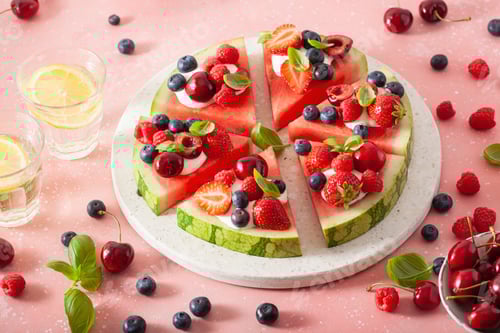 Preview: Watermelon Fruit Pizza with Berries on Pink
