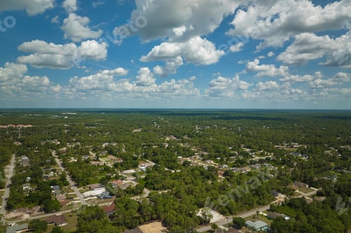 Preview: Aerial view of small town America suburban landscape with private homes