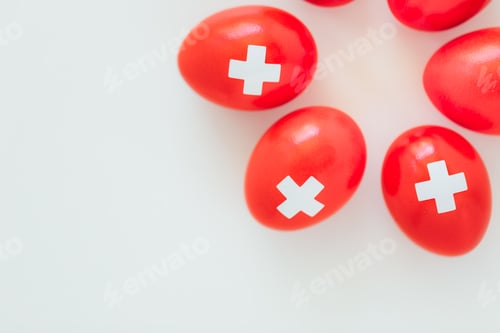 Preview: Celebrating Swiss National Holiday on August 1st with traditional eggs colored like swiss flag.tif