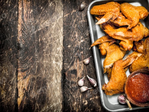 Preview: Smoked chicken wings with sauce.