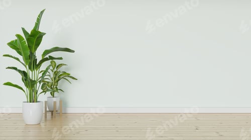 Preview: Indoor Plants in White Pots on Wood Floor