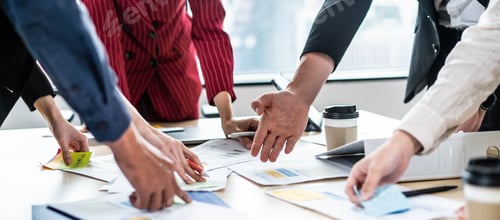 Preview: Close up hands group of businessman and woman people meeting in office.