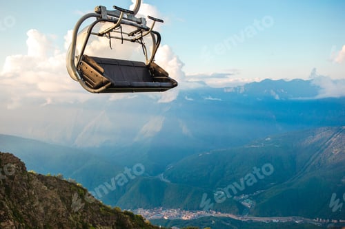 Preview: Ropeway on top Roza Peak in fog. Sochi, Krasnodar Krai, Russia