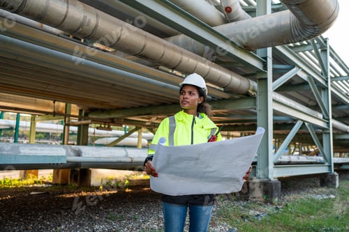Preview: Mechanical engineer checking gas pipeline system new construction project.