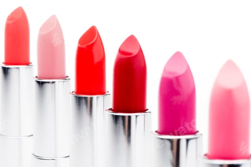 Preview: Set of lipsticks of fashionable colors in row isolated on white