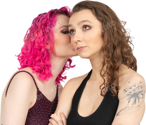 Preview: two women standing next to each other with their noses pressed together