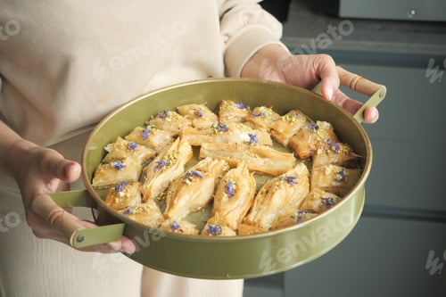 Preview: handmade turkish dessert baklava on table
