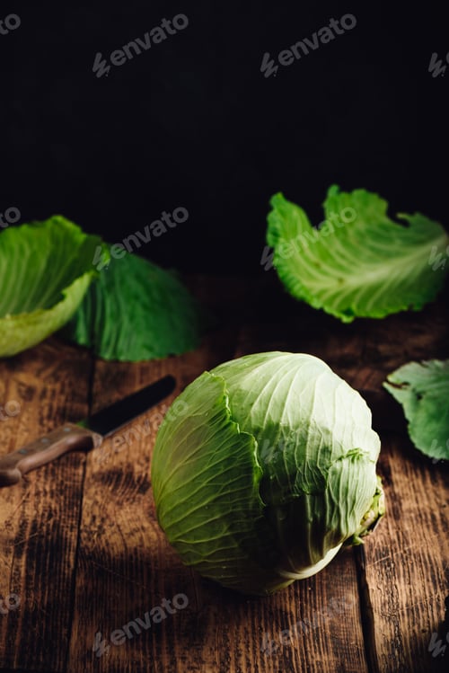 Preview: White Cabbage on Wooden Table