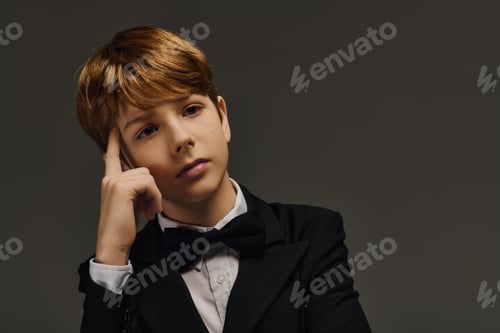 Preview: Preteen boy in a bow tie and formal wear, channeling classic elegance