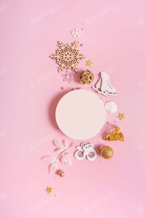 Preview: Mock up podium or pedestal for skincare beauty products and Christmas decorations