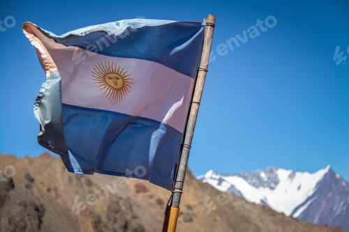Preview: Argentina flag with Nevado Juncal Mountain in Cordillera de Los Andes - Mendoza Province, Argentina