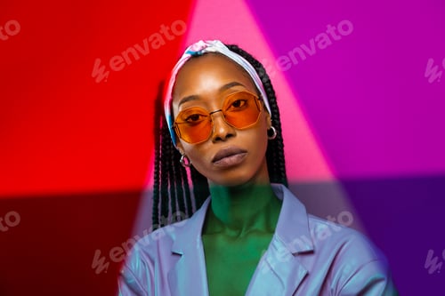 Preview: Beautiful afro woman with pigtails and stylish clothes