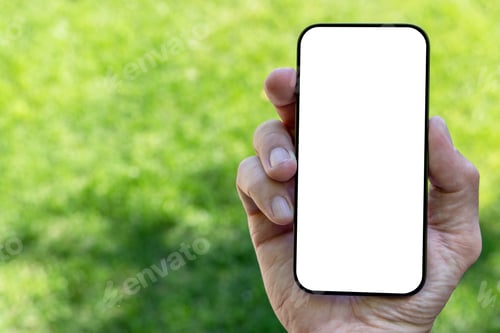 Preview: Blank screen smartphone in woman's hand