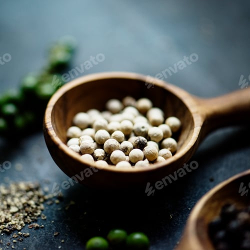 Preview: White pepper in wooden spoon