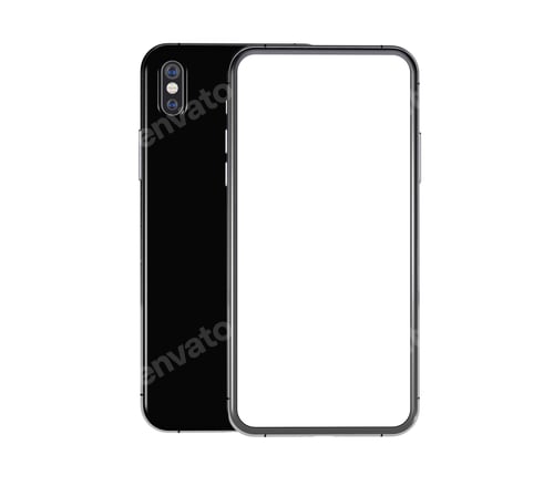 Preview: Front and back of a smartphone with a white screen behind a white background