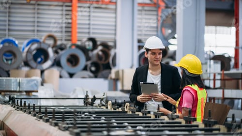 Preview: Technician working in the metal sheet company. Foreman checking Material or Machine.