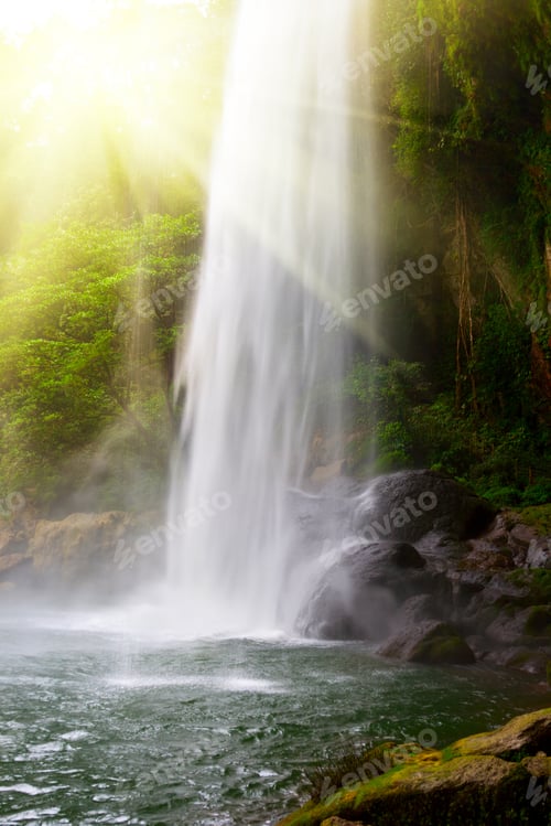 Preview: Waterfall in jungles with sun