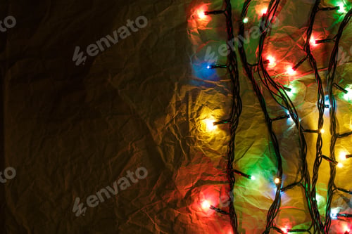 Preview: Christmas Background With Lights And Free Text Space. Christmas Lights Border. Glowing Colorful