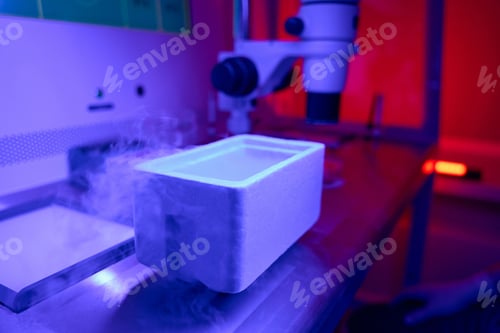 Preview: Cuvette with liquid nitrogen standing on workplace