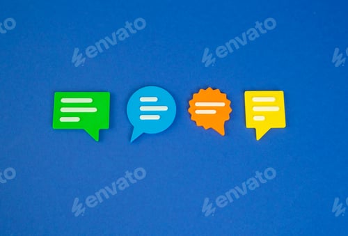 Preview: Conversation bubbles showing discussion and exchange of opinions. Active communication, debate