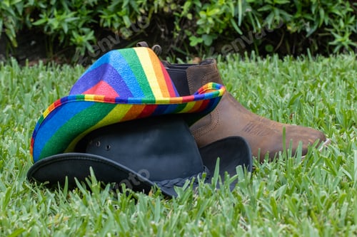 Preview: Pride celebration decor with rainbow-colored items in nature