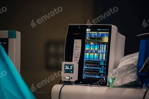 Preview: Monitor records screen in medical intervention.