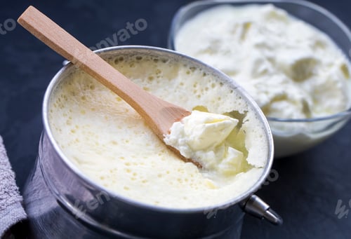 Preview: Turkish and Greek traditional dairy food yogurt or yoghurt in a pot (Goat yogurt)