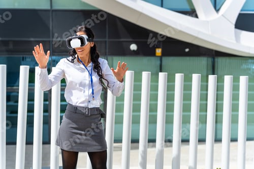 Preview: Businesswoman exploring virtual reality technology