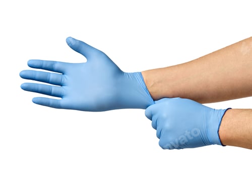 Preview: Medical Professional Putting on Blue Protective Gloves