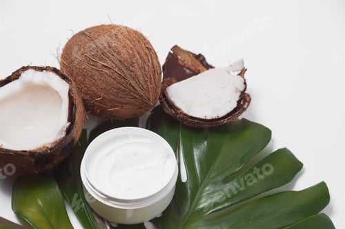 Preview: Natural coco cosmetic moisturizer cream on monstera palm leaf