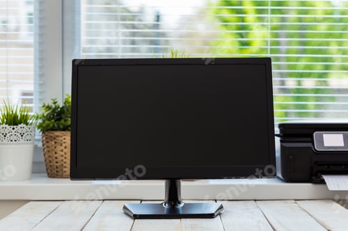 Preview: Printer and computer. Office table