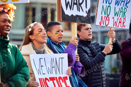 Preview: Group Of Protestors With Placards On Anti War Demonstration March