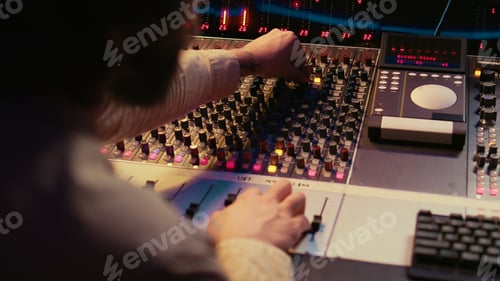 Preview: Male producer working at mixing panel in the professional recording studio