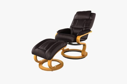Preview: Black leather recliner with integrated footrest and adjustable ottoman
