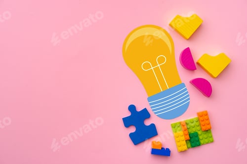 Preview: Ideas concept with light bulb and toy constructor details