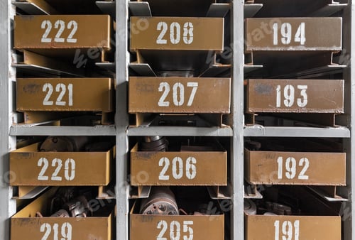 Preview: Numbered metal cells for parts and tools