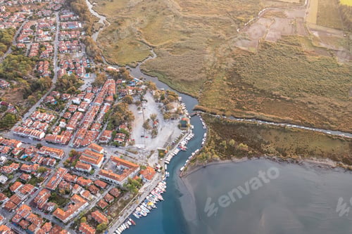 Preview: Akyaka is situated at the Gulf of Gokova. Beautiful beach and coast view. Aerial view of Akyaka.